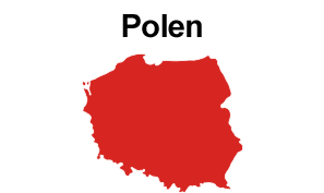 STRABAG PFS Landesgesellschaft Polen Rot eingefärbte Karte von Polen, darüber steht Polen in schwarz