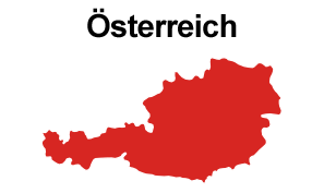 STRABAG PFS Landesgesellschaft Oesterreich Rot eingefärbte Karte von Oesterreich, darüber steht Oesterreich in schwarz