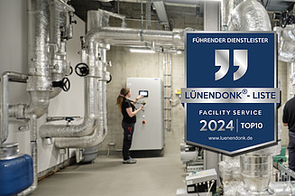 Lünendonk seal Picture of three building services engineers at a heating system including the Lünendonk seal of approval