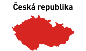 Mapa České republiky vybarvená červeně, nad ní černě Česká republika