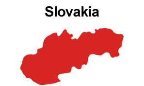 Red colored map of Slovakia, above it Slovakia in black