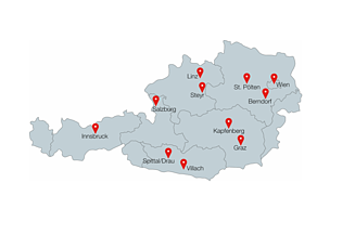 Österreich Karte mit Städte-Standorten pro Bundesland