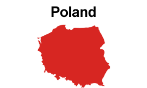 Map of Poland in red, with Poland in black above it