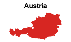 Red colored map of Austria, with Austria in black above it