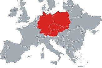 Grafik einer Europakarte mit rot eingefärbten Ländern