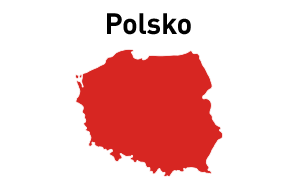 Mapa Polska vybarvená červeně, nad ní černě Polsko