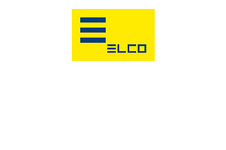 Logo von Elco in blauer Schrift auf gelbem Hintergrund
