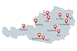 Österreich Karte mit Städte-Standorten pro Bundesland