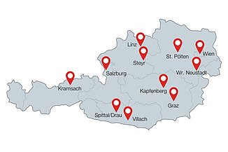 Österreich Karte mit Städte-Standorten pro Bundesland