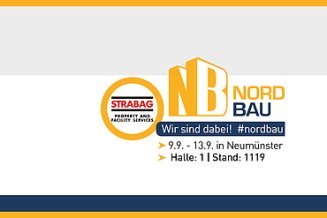 Grafik mit Logo der Nordbau, Daten der Messe und Hashtag-Angabe