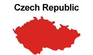 Map of the Czech Republic in red, with the Czech Republic in black above it