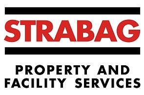 Logo STRABAG PFS Logo von STRABAG PFS in roter und schwarzer Schrift mit zwei schwarzen Balken