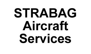 Schwarze Schrift von STRABAG Aircraft Services auf weißem Hintergrund