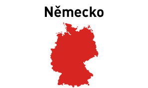 Červeně podbarvená mapa Německa, nad ní černě Německo