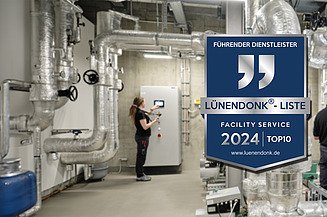 Lünendonk seal Picture of three building services engineers at a heating system including the Lünendonk seal of approval