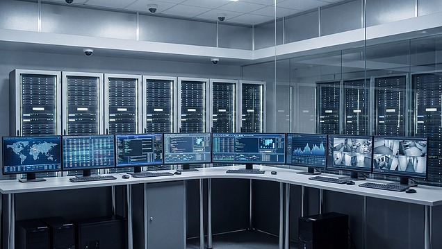 Screens in a server room